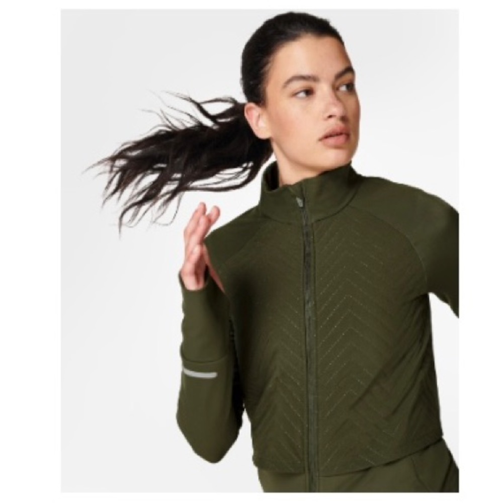 COPY - Sweat Betty fast track thermal running jacket. Mountain green